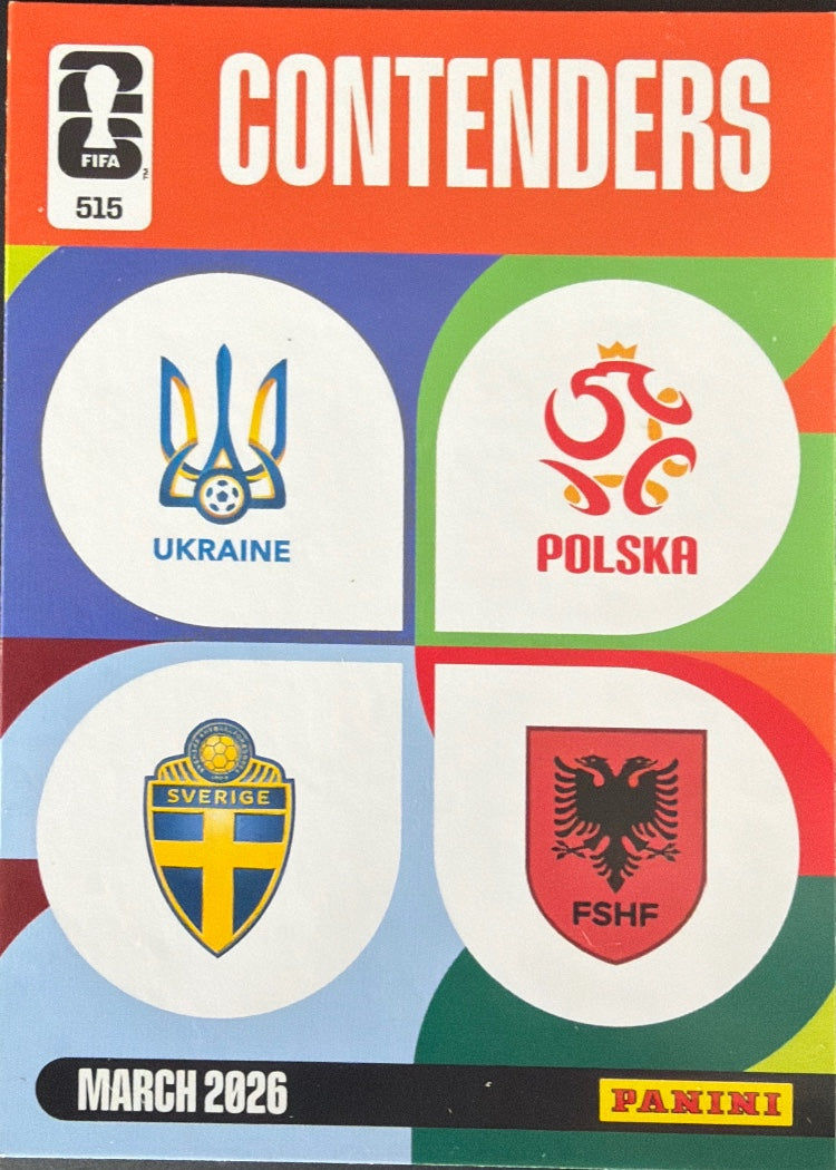 Team Logos (Ukraine-Sweden / Poland-Albania) – Panini Adrenalyn XL FIFA World Cup 2026 – #515