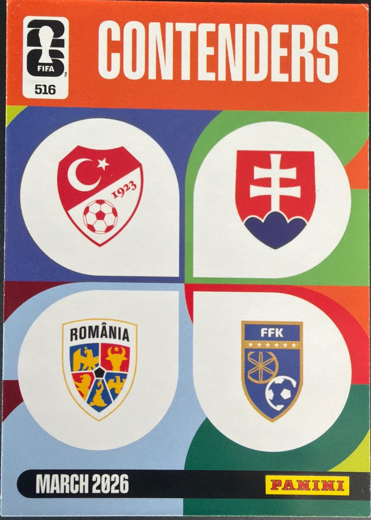 Team Logos (Turkey-Romania / Slovakia-Kosovo) – Panini Adrenalyn XL FIFA World Cup 2026 – #516
