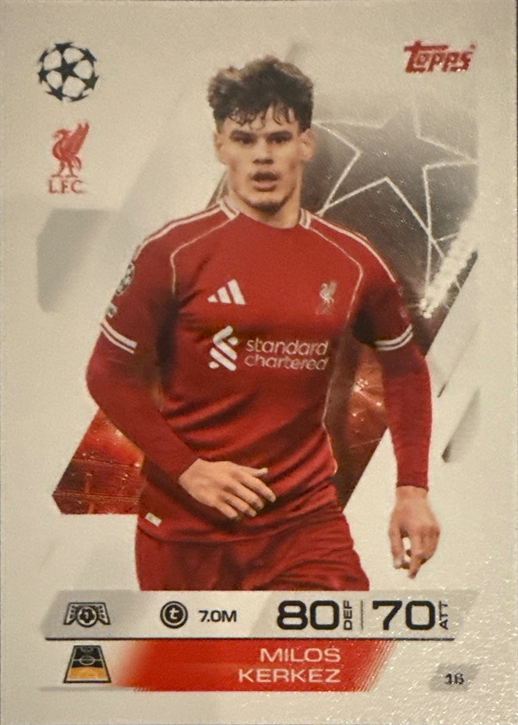 Milos Kerkez – Topps Match Attax Champions League 2025/26 – #16
